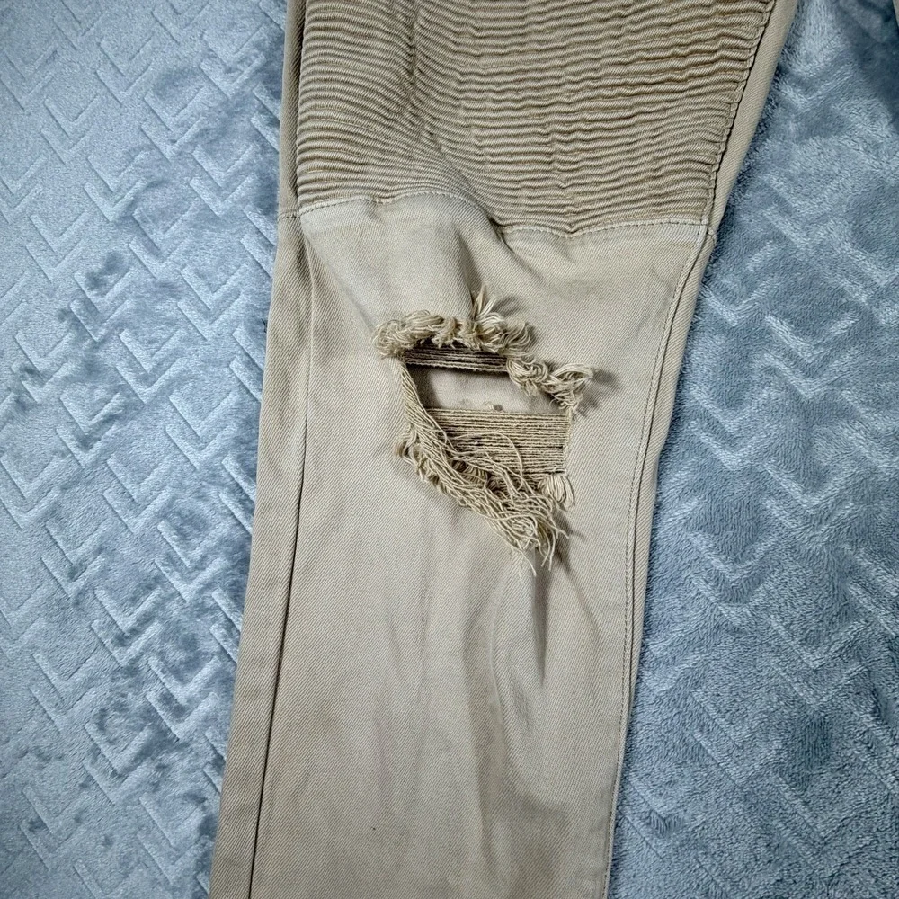 Saint Morta Men's Index Distressed Biker Jeans Sz 36x31 Moto Ripped Beige Khaki